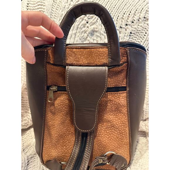 Vintage Leather Backpack Shoulder Bag Rucksack Convertible Western Cowboy Rustic